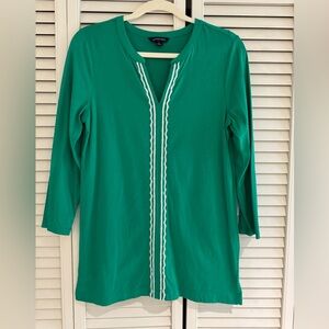 Lands' End Women’s Green Tunic with Mandarin Collar and Embroidery M